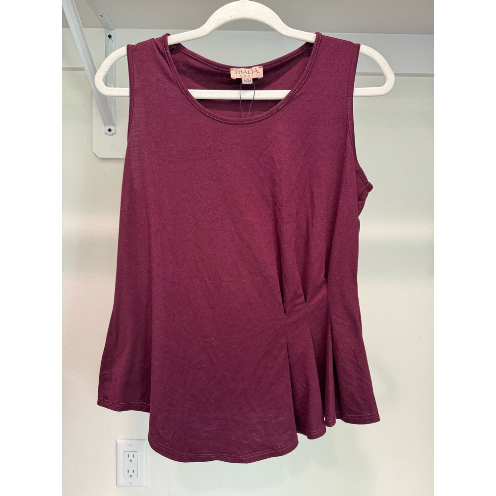NWT Thalia Women's Pleated‎ Sleeveless Shirt Size Medium Wine
